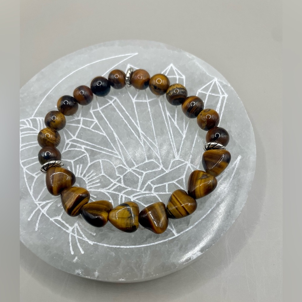 Indian agate heart tiger eye & golden tiger eye beaded 8mm bracelet 3/5$ each